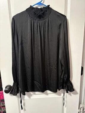 Black Ruffled Mock-Neck Long-Sleeve Top